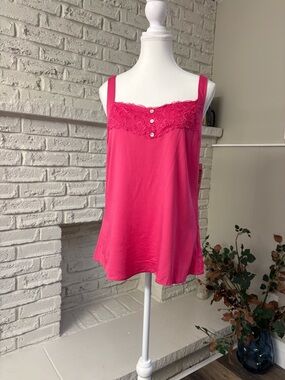 🔥 NWT Tribal fuchsia Lace Trim Cami Top - deep rose size small